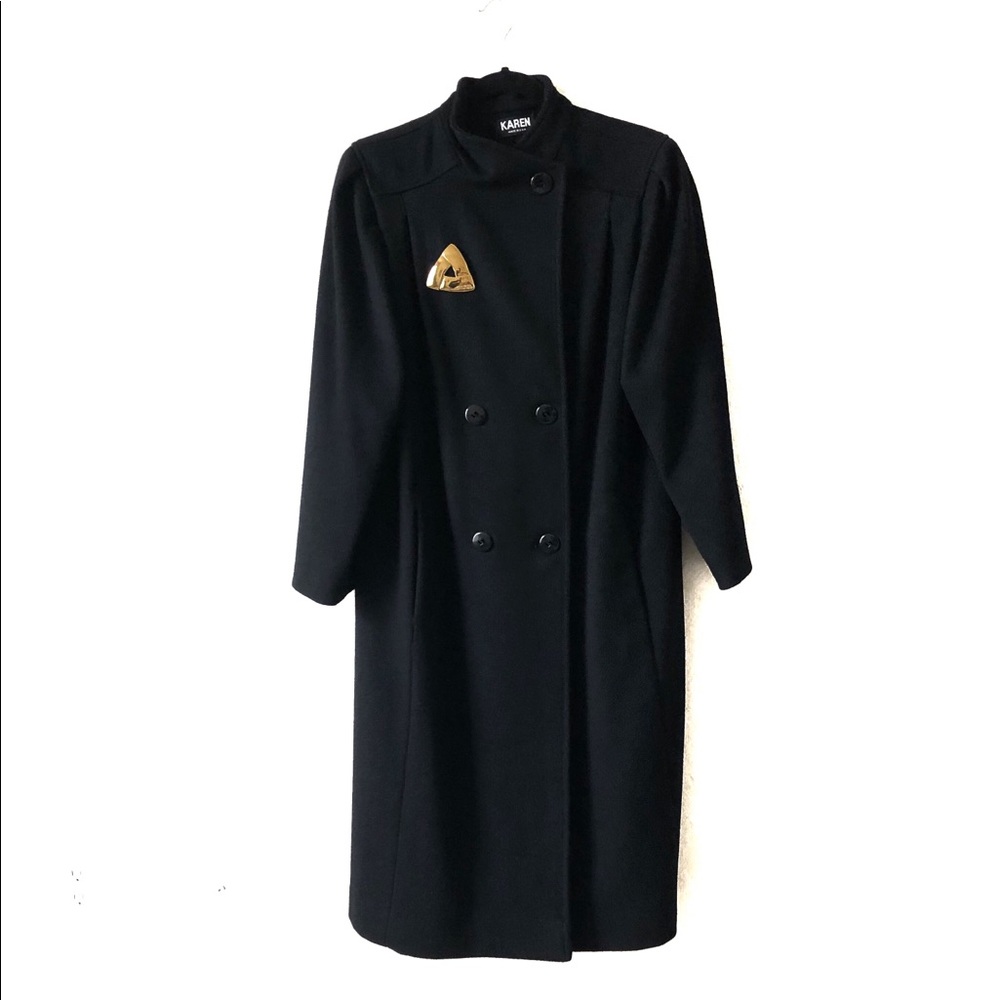 Vintage Double Breasted Wool Coat and Gold Brooch